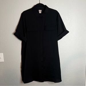 Chico’s Women’s Black Short Sleeve Button Front Polyester Shirt Dress.